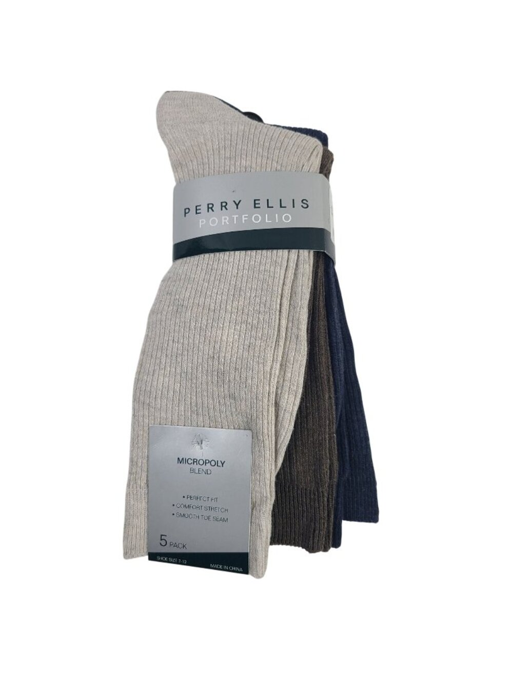 NEW Perry Ellis Portfolio Men's Micropoly Blend Socks 5-Pack Shoe Size 7-12